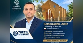 دکتر آیدین سلام‌زاده، معاون پژوهش و فناوری دانشکدگان مدیریت دانشگاه تهران در جمع دو درصد دانشمندان برتر جهان در سال ۲۰۲۶
